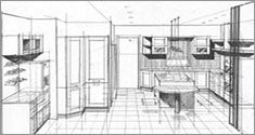 Kitchen design hand drawn sketch